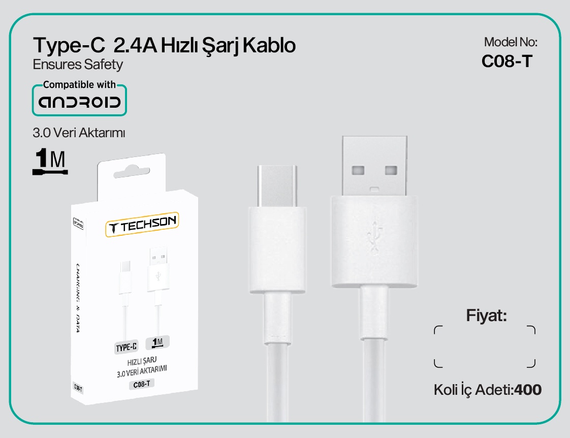 C08-T TYPE-C 2.4A HIZLI ŞARJ KABLO